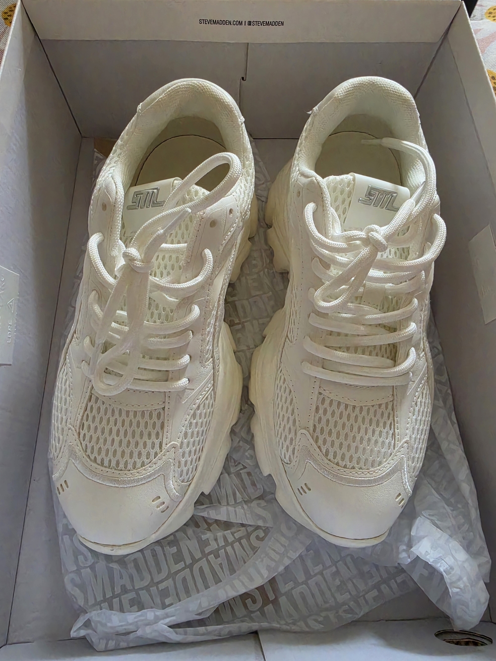 Steve Madden White Chunky Mesh Sneakers